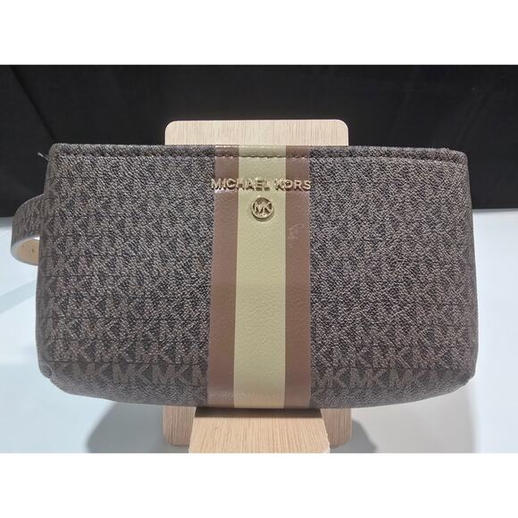 Michael Kors MK Logo Brown Belt Bag/Fanny Pack W Brown & Beige Strap Size L/XL - Picture 1 of 7